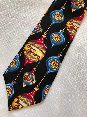 Corbata de seda Wembley roja negra adornos de feliz Navidad Foto 1 de 3