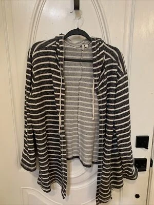 Cubierta de playa con capucha frontal abierto a rayas azul jaspeado talla 22/24 Cato para mujer Foto 1 de 4