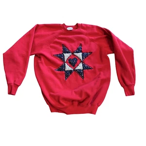 Cottagecore Grandmacore Quilt Patch Crewneck Sweatshirt Rot Gr. XL - Bild 1 von 4