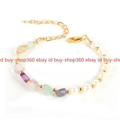 7-8mm Natural White Freshwater Cultured Pearl Irregular Fluorite Gems Bracelet - Image 1 of 4