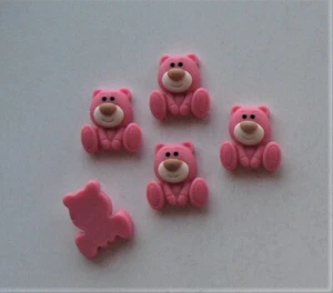 CRAFT-SCRAPBOOK-CABOCHONS "New Stock" 5 x 32x20mm Pink Resin Bears w Flat Backs - Picture 1 of 1