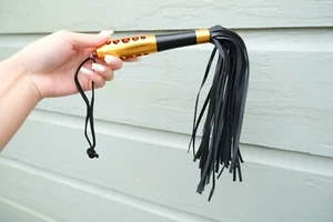 Gold Color Metal Handle Leather Whip Flog Flogger Paddle Cosplay Slave BDSM - Picture 1 of 6