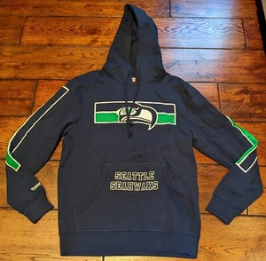 Mitchell & Ness Men's College Navy Seattle Seahawks Three Stripe Pullover Hoodie - Picture 1 of 10