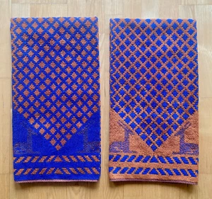 VTG 70s Blue/Rust MCM Martex Deer/Gazelle Reversible Bath Towels Set of 2 RETRO! - Picture 1 of 11
