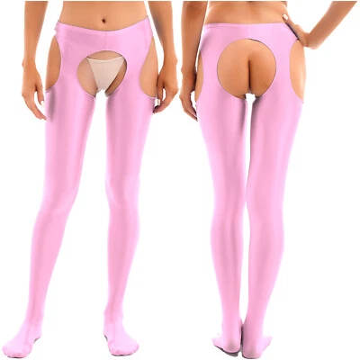 Womens Glossy Nylon Pantyhose Cutout Elastic Tights Slim Stockings High Waist - Imagem 1 de 3