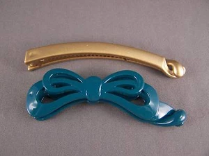 Teal Gold set pack of 2 small banana hair clips comb plastic ponytail barrette - Picture 1 of 6