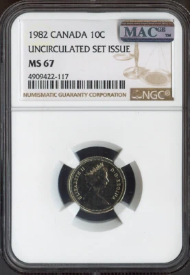 1982 Canada 10 Cents 10C NGC MS67 MAC  - Quality - Image 1 of 2