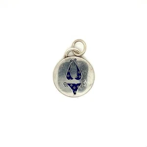 Vintage Sterling Signed WW Carve Enamel Blue Polka Swimsuit Round Charm Pendant - Picture 1 of 7