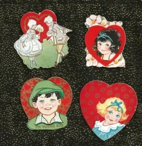 Vintage 4 UNUSED CARRINGTON "A" Valentine Scraps; LORD & LADY; HEARTS; CHILDREN - Picture 1 of 2