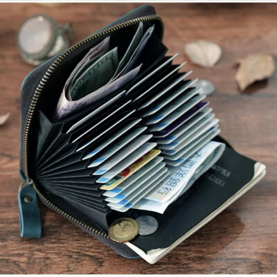 RFID Blocking Genuine Leather Wallet Credit Card Holder Coin Purse 24 Card Slots - Image 1 of 4