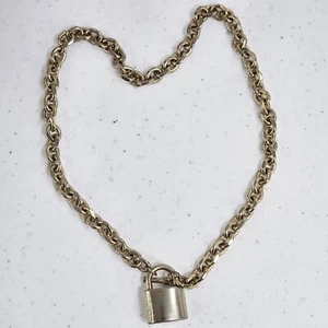 Unisex Gold Tone Necklace 20" Chain Key Hole Lock Hook Pendant 1" Jewelry Heavy - Picture 1 of 20