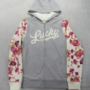 Lucky Hoody Youth Large 14/16 Gray Heather Floral Full Zip Sweatshirt NEW - Picture 1 of 11