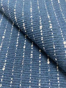 Designer Navy Blue Cream Nautical Stripe Water & Stain Resistant Upholstery Fabr - Picture 1 of 5