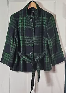 Grace Elements Jacket Women 10 Tartan Plaid Black Green Houndstooth Belt Coat - Picture 1 of 24