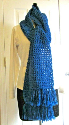 Bufanda Azul 125x7 Silenciador Invierno Grueso Hecho a Mano Crochet Tejido a Mano EE. UU. Hombres Mujeres Foto 1 de 4