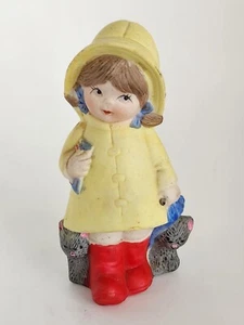 Impermeable Souwester amarillo niña con dos gatos grises figura Jasco Taiwán usado en excelente estado - Imagen 1 de 10