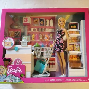 NIB Barbie Doll + Supermarket Grocery shopping Playset by Mattel 25+ pcs. - Picture 1 of 3