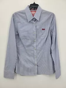 Superdry Shirt Womens Large Blue Stripe Button Up Embroidered Retro Y2K Preppy - Picture 1 of 12