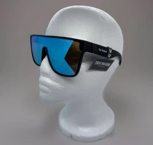 True Religion Black Matte Frame Blue Mirrored Sunglasses 100% UV TRM1799 Rare - Picture 1 of 8