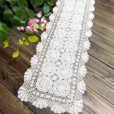 Vintage Hand Crochet Table Runner Dresser Scarf Rectangle Lace Doily Wedding - Image 1 of 4