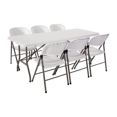 Bolero PE Centre Folding Table 6ft With Six Folding Chairs Sturdy Weatherproof • 313.19£