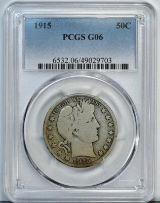 1915 P BARBER Half Dollar G06 PCGS Graded 6532 Silver 50 Cents Nice Coin Good 06 - Image 1 of 2