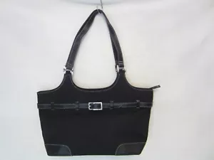 Maxx New York Black Double Strapped Shoulder Tote Silver Buckle Accent Zipper - Picture 1 of 11