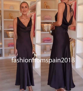 ZARA NUEVO VESTIDO MUJER FLUIDO ASIMÉTRICO ZW LARGO SATINADO MARRÓN XS-XL 2590/987/600 - Imagen 1 de 2