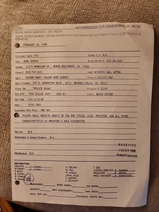 1988 Jane Couris "You Killed Him!" ACTOR CONTRACT NAKED GUN POLICE SQUAD VTG FIL - Picture 1 of 6