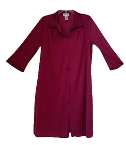 Vintage Vanity Fair seidig rot Hausmantel Morgenmantel Hauskleid Tasche Knopfleiste Gr. M - Bild 1 von 10