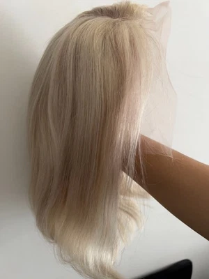 Pelucas de cabello humano en capas resaltadas rubias beige personalizadas de 12" peluca frontal de encaje 13x4 Foto 1 de 4