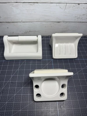 NEW Vintage White Porcelain Bathroom Fixture Set TP Toothbrush Soap Cup - Image 1 of 4