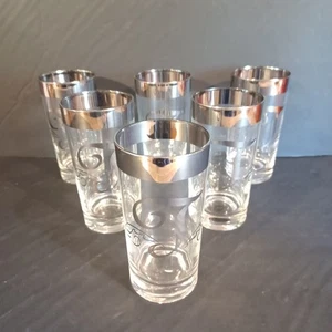 6 Vintage Dorothy Thorpe Highball Monogram T Silver Rim Glasses Mid Century MCM - Picture 1 of 9