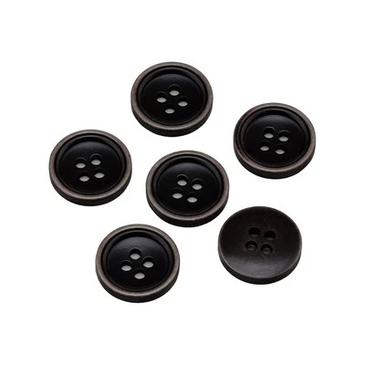 20PCS Black Resin Buttons, 4-Hole, Brown Edge, for Clothing Sewing DIY 15-25mm - Image 1 of 4