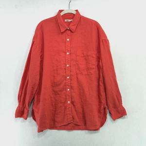 Faherty Shirt Women M Red 100% Linen Long Sleeve Button Lagenlook Coastal Casual - Picture 1 of 8