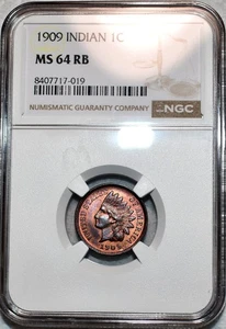 NGC MS-64 RB 1909 testa di indiano centesimo, bella, qualità gemma, esemplare rosso-marrone! - Foto 1 di 2