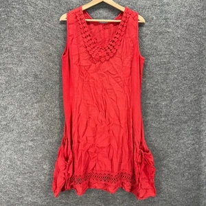 Unbranded Dress Women 3XL Red Shift Short Sleeveless Linen Geometric Crochet - Picture 1 of 6