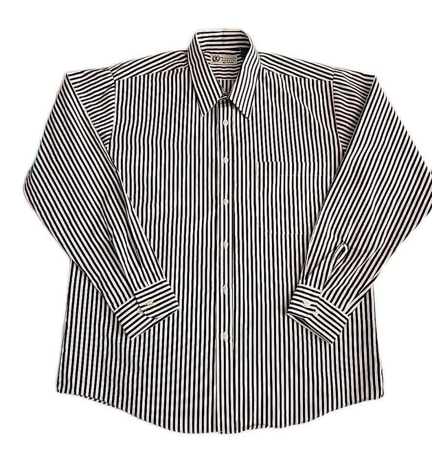Vintage Michael Austin Men's Shirt Long Sleeve Button Up Blue Stripe L XL Korea - Image 1 of 4