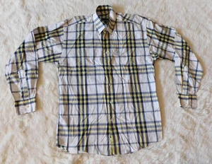 BURBERRY LONDON Men's White Yellow Blue Plaid Button Down Long Sleeve Shirt - Picture 1 of 5