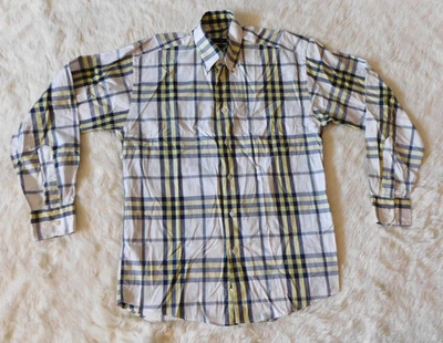 Camisa manga larga BURBERRY LONDON para hombre blanca amarilla azul a cuadros con botones Foto 1 de 4