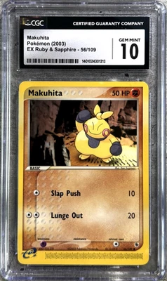 Pokemon Card Makuhita CGC 10 Gem Mint, EX Ruby & Sapphire 56/109, 2003 (1) - Image 1 of 4