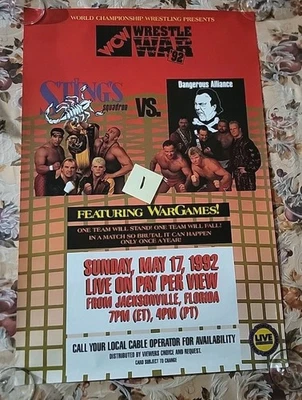 Póster raro 1992 WCW Wrestle War 24x36 Wargames Sting Wrestling Jacksonville Fl Foto 1 de 4