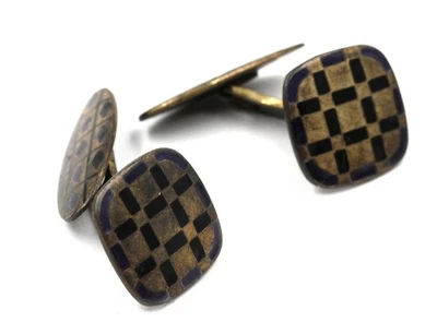 Gemelos vintage Art Deco esmalte negro y azul cobalto 830 plata claro vermeil Foto 1 de 4