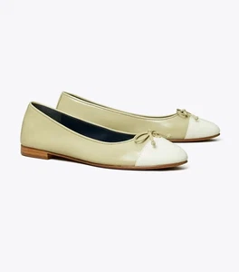 Tory Burch cap toe Ballet Flats Shoes Women's Olive Sprig Leather Rubber Sole - Picture 1 of 4