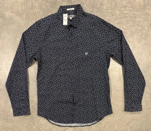 Neu mit Etikett Express geknöpftes Herrenhemd mittelblau Langarm Blumenmuster Blätter tailliert - Bild 1 von 7