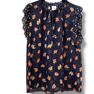 Cabi Blouse Womens Med Keyhole Sunset Kiss Blue Poppy Flower Boho Spring Ruffles - Picture 1 of 11