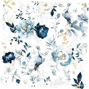 Vintage Peony Floral Crane White/Flowers Peel and Stick 17.7" x 118.1" Blue - Picture 1 of 8