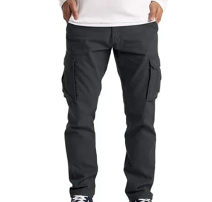 Men Cargo Trousers Work Wear Combat Safety Cargo 6 Pocket Full Pants Black - Picture 1 of 3