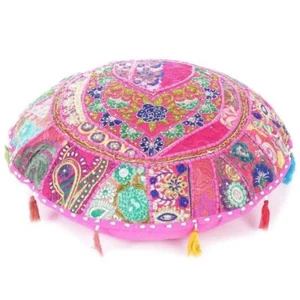 All Size Round Pink Color Patchowork Khambadiya Pillow Cushion Cover Bohemian - Picture 1 of 1