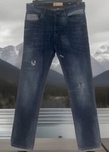 River Island Mens Ripped Distressed Skinny Jeans Button Fly 30 X 30 Mid Blue GC - Picture 1 of 7